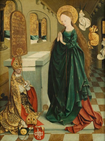 Maria als tempelmaagd in arenjurk door Meister von Mondsee