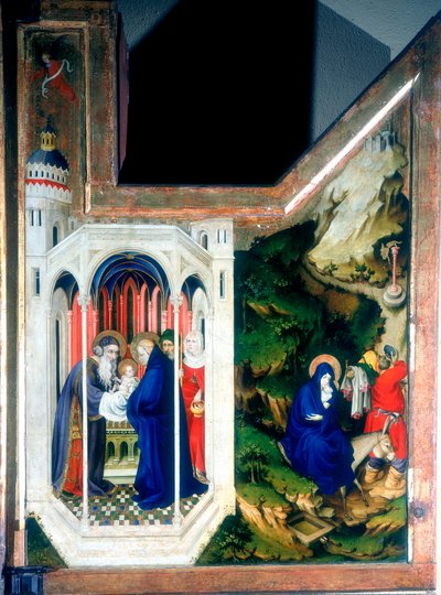 De presentatie in de tempel en de vlucht naar Egypte door Melchior Broederlam