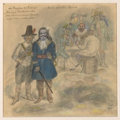 Landschap met figuren aan de oever van een rivier door Melchior Küsel (I)