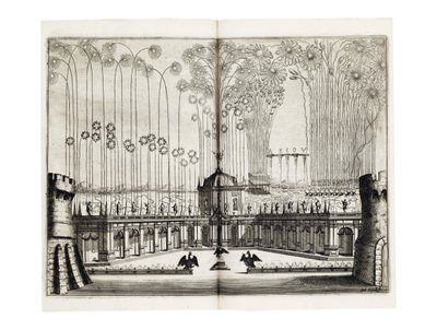 Vuurwerk ter gelegenheid van het huwelijk van Leopold I (1640-1705), Heilige Roomse Keizer, en Margaret Theresa van Spanje (1651-73) in Wenen, december 1666 door Melchior Küsel