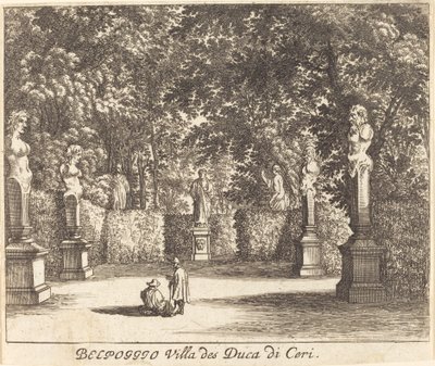 Balpoggio, Villa van Hertog di Ceri door Melchior Küsel after Johann Wilhelm Baur