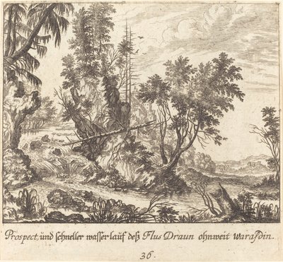 Draun Rivier door Melchior Küsel after Johann Wilhelm Baur