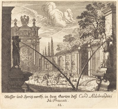 Tuinen van Kardinaal Aldobrandini, Frascati door Melchior Küsel after Johann Wilhelm Baur