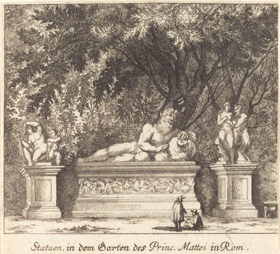 Tuinen van Prins Mattei, Rome door Melchior Küsel after Johann Wilhelm Baur