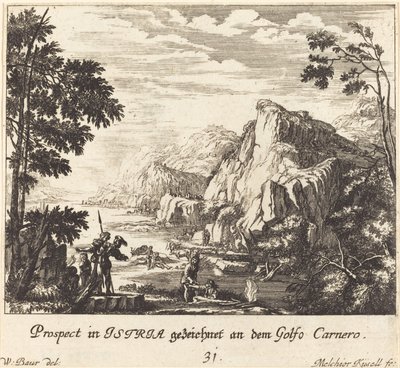 Istrië, Carnero Golf door Melchior Küsel after Johann Wilhelm Baur
