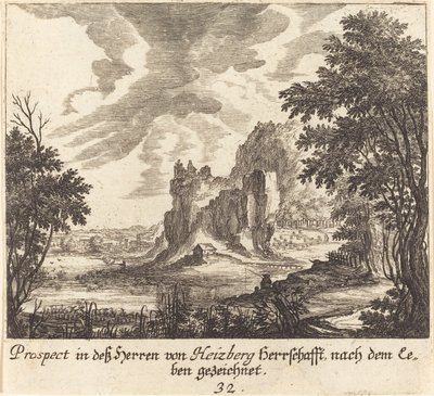 Bergzicht door Melchior Küsel after Johann Wilhelm Baur