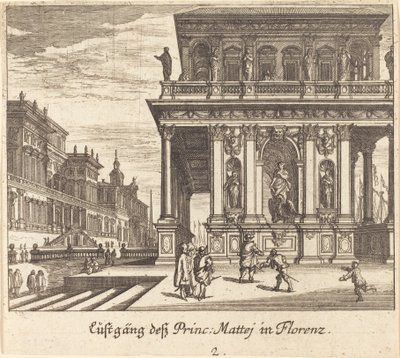 Paleis, Florence door Melchior Küsel after Johann Wilhelm Baur