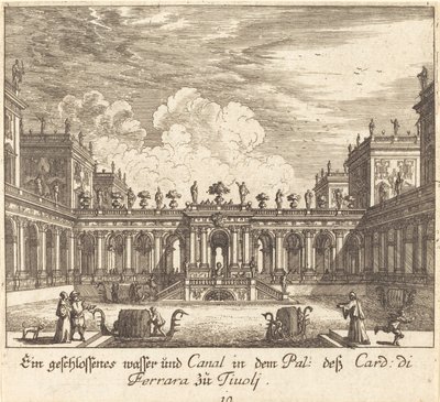 Paleis en Kanaal, Kardinaal di Ferrara, Tivoli door Melchior Küsel after Johann Wilhelm Baur