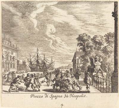 Piazza di Spagna, Napels door Melchior Küsel after Johann Wilhelm Baur