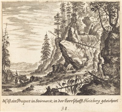 Uitzicht in Stairmarck door Melchior Küsel after Johann Wilhelm Baur