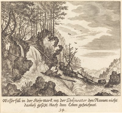 Waterval door Melchior Küsel after Johann Wilhelm Baur