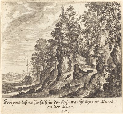 Waterval door Melchior Küsel after Johann Wilhelm Baur