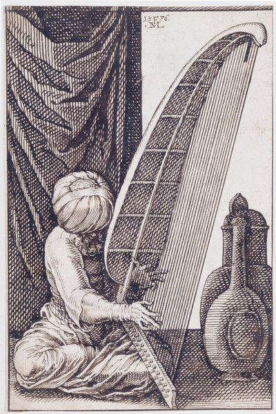 Turk die een harp speelt, 1576 door Melchior Lorch