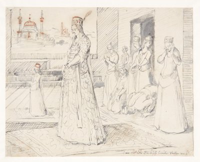 Een groep Turkse vrouwen in gebed door Melchior Lorck