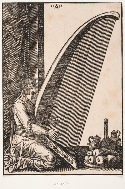 Een harpist door Melchior Lorck