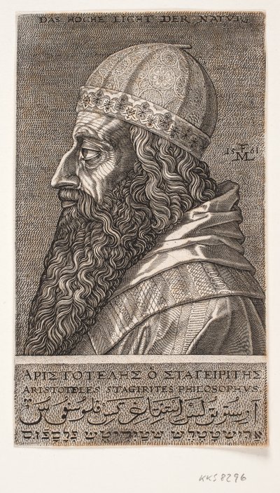Aristoteles, halflang portret, profiel naar links door Melchior Lorck