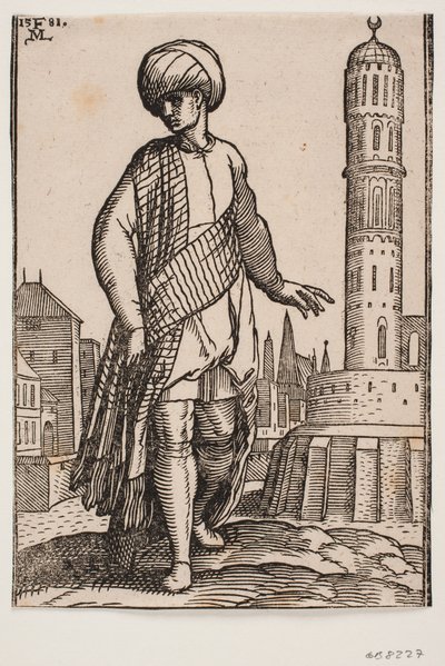 Elegante jonge man met tulband en lange sjaal door Melchior Lorck