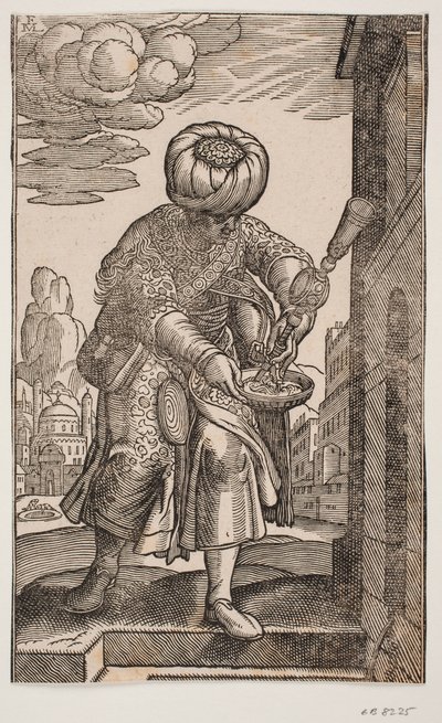 Een Saquatz met zijn waterzak onder de arm door Melchior Lorck