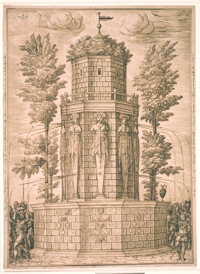 Fontein met kariatiden door Melchior Lorck