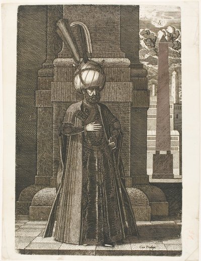 Portret van Ismail, ambassadeur van de Perzische sjah Tahmasp I, staand door Melchior Lorck