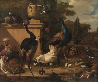 Kippenren bij een Landhuis door Melchior d
