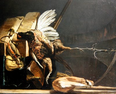 Een Stilleven van een Dode Fazant die aan een Haak Hangt door Melchior de Hondecoeter