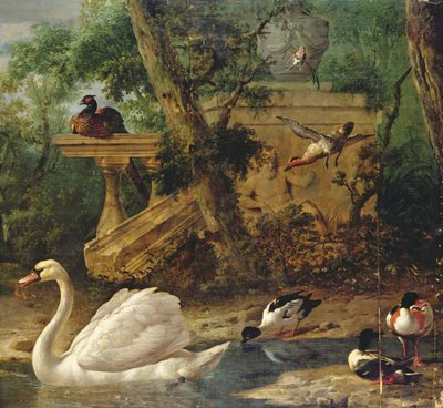 Vogels in een tuin door Melchior de Hondecoeter