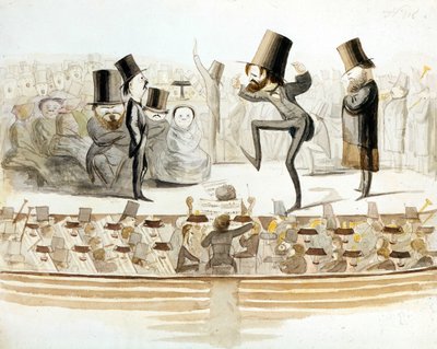 Giuseppe Verdi (1813-1901), Italiaanse componist met herhalingen van “Un ballo in maschera” (Un Bal masque) met tenor Fraschini en sopraan Fioretti. Cartoon door Melchiorre Delfico. Milanese. door Melchiorre Delfico