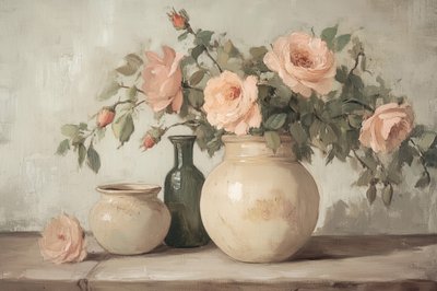 Stilleven met perzikkleurige rozen door Melloi Art Prints