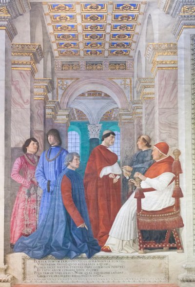 Sixtus IV benoemt Platina tot prefect van de Vaticaanse bibliotheek door Melozzo da Forli