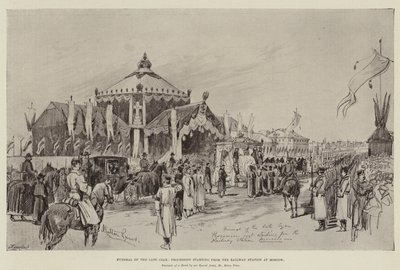 Begrafenis van de overleden tsaar, processie die vertrekt vanaf het treinstation in Moskou door Melton Prior