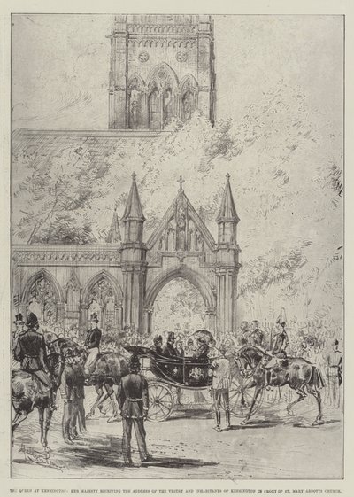 De koningin in Kensington, Hare Majesteit ontvangt het adres van de kerkraad en inwoners van Kensington voor de St Mary Abbotts Church door Melton Prior