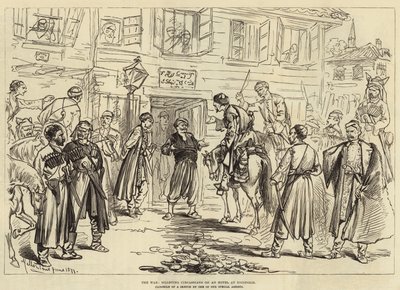 De Oorlog, inkwartiering van Circassiërs in een hotel in Nicopolis door Melton Prior