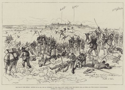 De oorlog in de Soedan, slag bij El Teb, 29 februari, bestorming van het eerste fort, bewapend met twee Krupp-kanonnen, door de 65e en 75e, Gordon Highlanders door Melton Prior