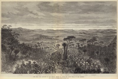 De Zulu-oorlog, opmars van de Britse troepen naar Ulundi, de kraal van de koning in de verte door Melton Prior