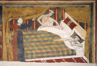 Profane liefdesscènes: De echtelieden trokken zich terug in bed door Memmo di Filippuccio