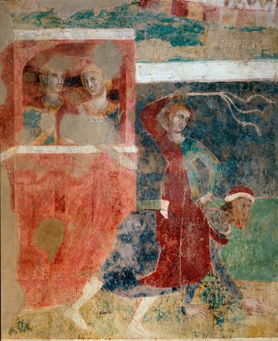 De ups en downs van de initiaties van een jonge man in de mysteries van de liefde, detail, begin 14e eeuw (fresco) door Memmo di Filippuccio