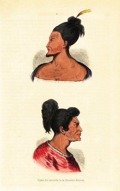 Bustes van Maori mannen met gezichtstatoeages of Ta moko uit Nieuw-Zeeland door Mercier Mercier