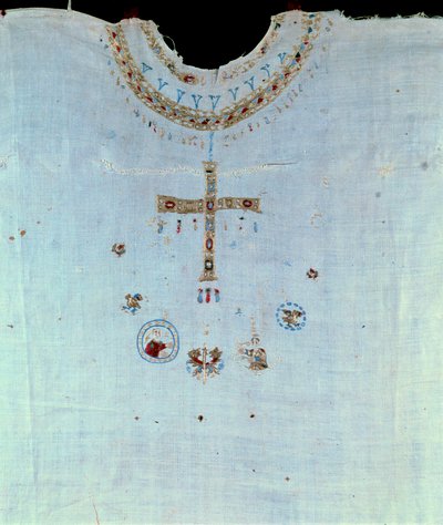 Merovingische kunst: priesterlijke kleding van Saint Bathilde (626-680) Koningin van de Franken en vrouw van Clovis II, daarna non in het klooster van Chelles. Chelles. Musee Alfred Bonno door Merovingian