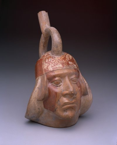 Stijgbeugel-tuitvat: Portretkop, AD 200-500 (keramiek met slip) door Mesoamerican Mesoamerican