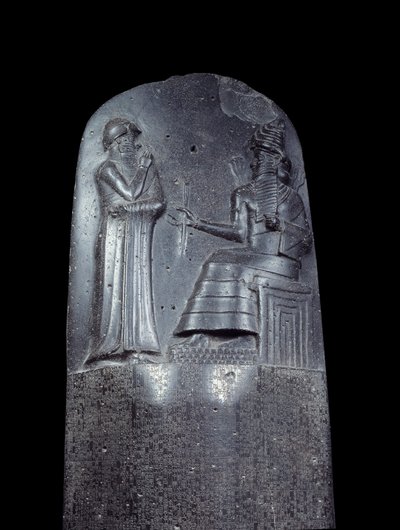 Mesopotamië: stèle in dioriet van de Wetten van Hammurabi door Mesopotamian