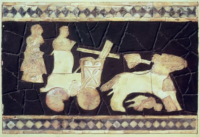 Oorlogsstrijdwagen getrokken door twee paarden, 2800-2300 v.Chr. door Mesopotamian