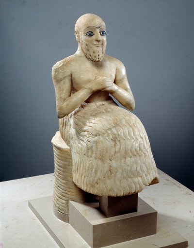 Mesopotamische kunst: Standbeeld van Intendant Ebih-il. Beeldhouwwerk van albast, schelp, lapis lazuli en leisteen, rond 2500 v.Chr. (Sumerische periode, rond 2900-2200 v.Chr.) door Mesopotamian Mesopotamian