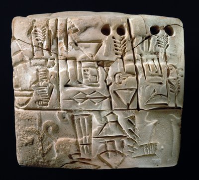 Vroege pictografische spijkerschrifttablet, Mesopotamië, Uruk, c.3100-2900 v.Chr. door Mesopotamian Mesopotamian