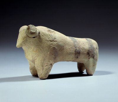 Mesopotamië: terracotta stierbeeldje met geschilderde strepen. Obeid Periode (5000-4000 v.Chr.) 4700-4200 v.Chr. Parijs, Louvre Museum door Mesopotamian Mesopotamian