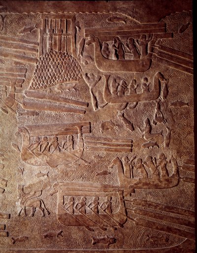 Mesopotamië: maritieme scène die het transport van hout naar Libanon voorstelt (detail) door Mesopotamian Mesopotamian