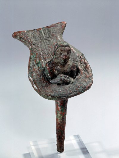 Mesopotamië: funderingsbeeldje (spijker en zijn koperen steun) van Ur Nanshe, Prins van Lagash. 2800 v.Chr. Uit de Tello-site door Mesopotamian Mesopotamian
