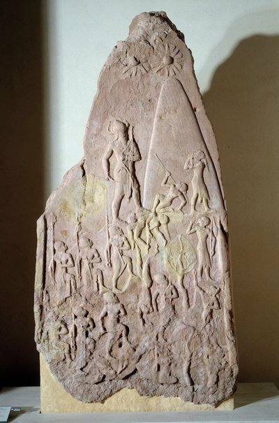 Mesopotamië: stèle in rood gres van de overwinning van Naram Sin door Mesopotamian Mesopotamian
