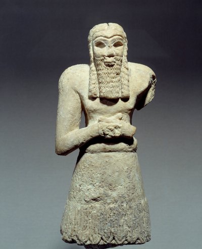 Oosterse antiquiteiten: kalkstenen beeldje van een orant gewijd aan Prins Ginak. Mesopotamië. 2750 v.Chr. Parijs, Louvre Museum door Mesopotamian Mesopotamian