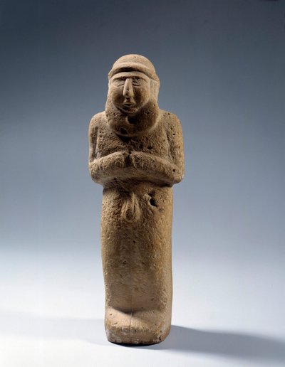 Mesopotamië: kalkstenen beeld van koning naakte priester. Urik periode. 3200 v.Chr. Parijs, Louvre Museum door Mesopotamian School